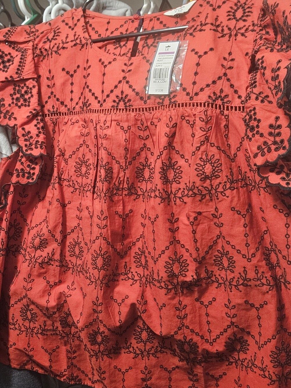 crown & ivy Red Embroidered Ruffle Sleeve Blouse - Picture 2 of 5